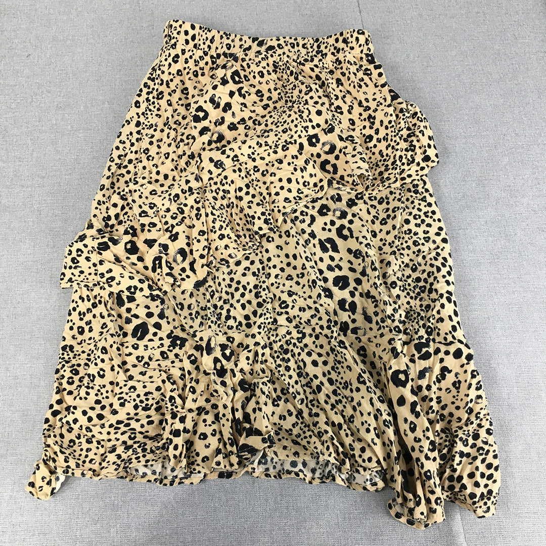 Indikah Womens Skirt Size 6 Brown Cheetah Print Dot A-Line Elastic Waist