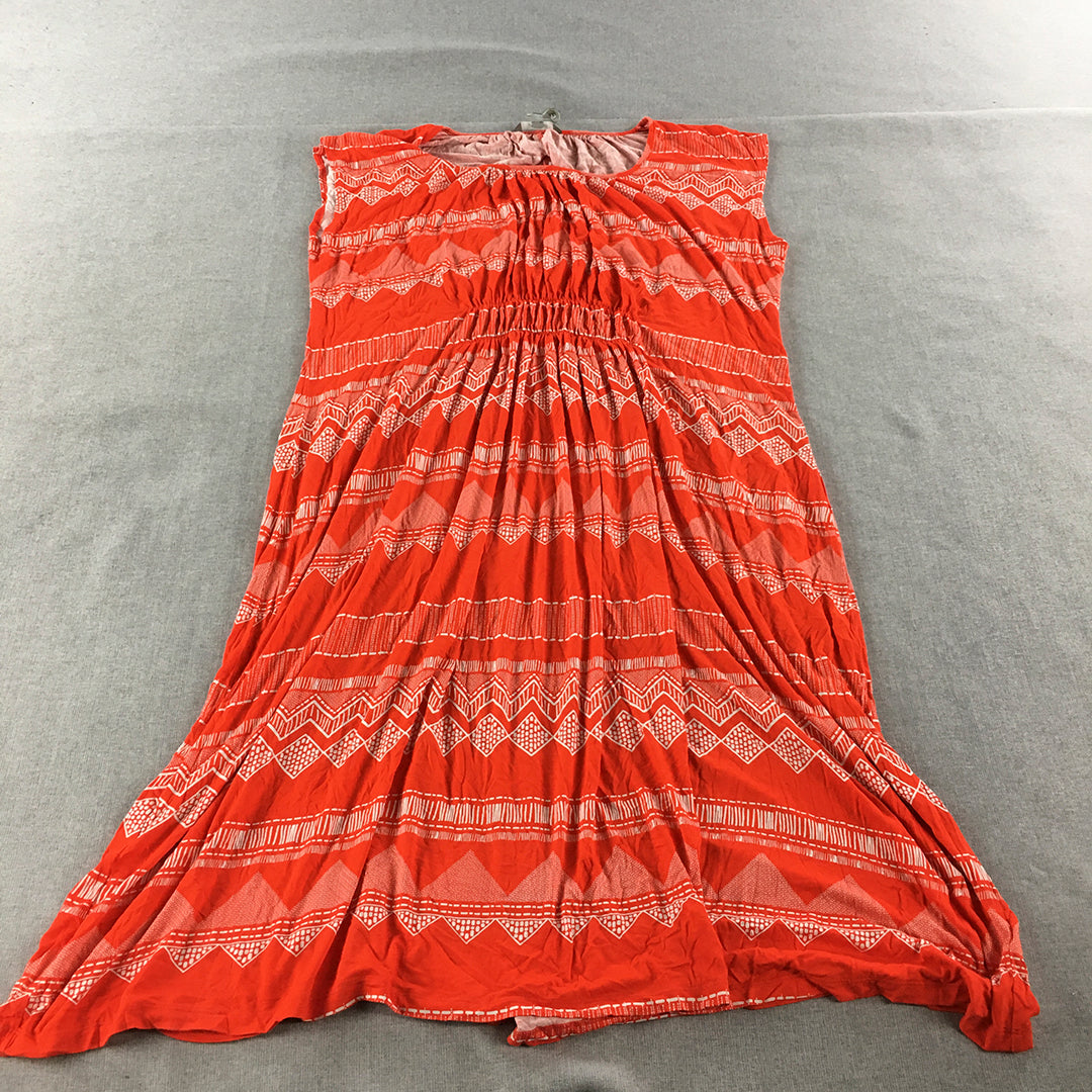 Yarra Trail Womens Shift Dress Size L Orange Striped Sleeveless Midi