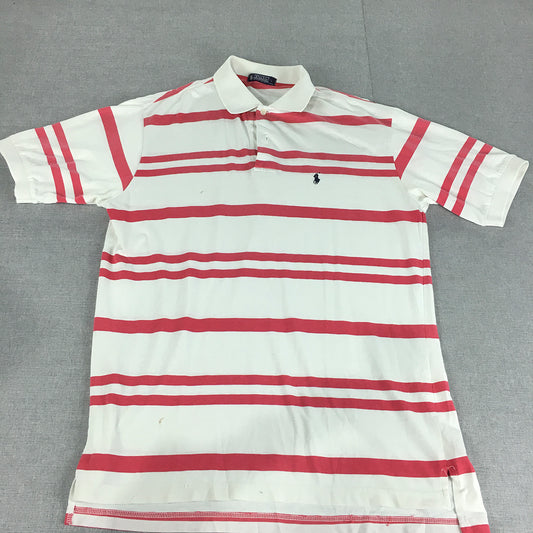 Polo Ralph Lauren Mens Shirt Size L White Red Striped Collared Rugby