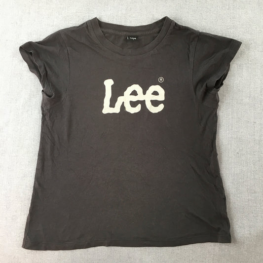 Lee Womens T-Shirt Sie 8 Black Logo Short Sleeve Crew Neck Top