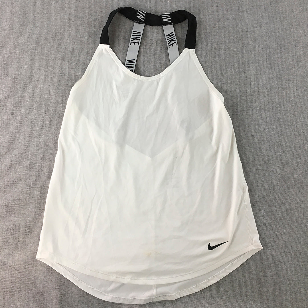 Nike Womens Tank Top Size S White Swoosh Logo Sleeveless Shirt