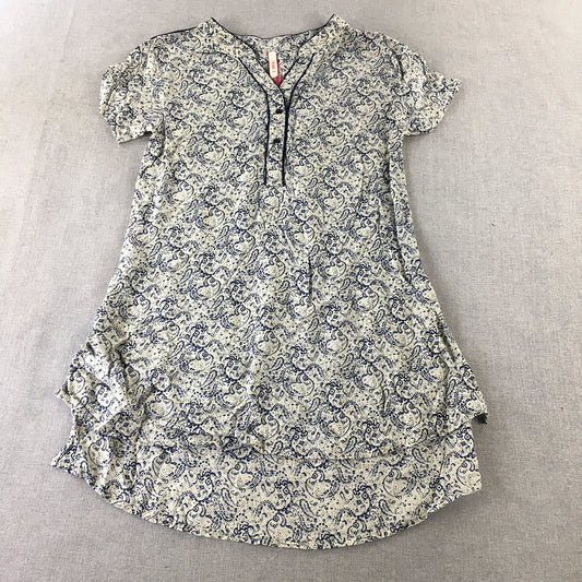 Recap Womens Mini Dress Size S White Blue Paisley Short Sleeve