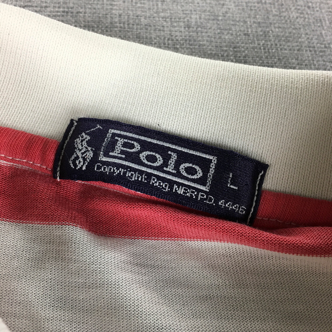 Polo Ralph Lauren Mens Shirt Size L White Red Striped Collared Rugby