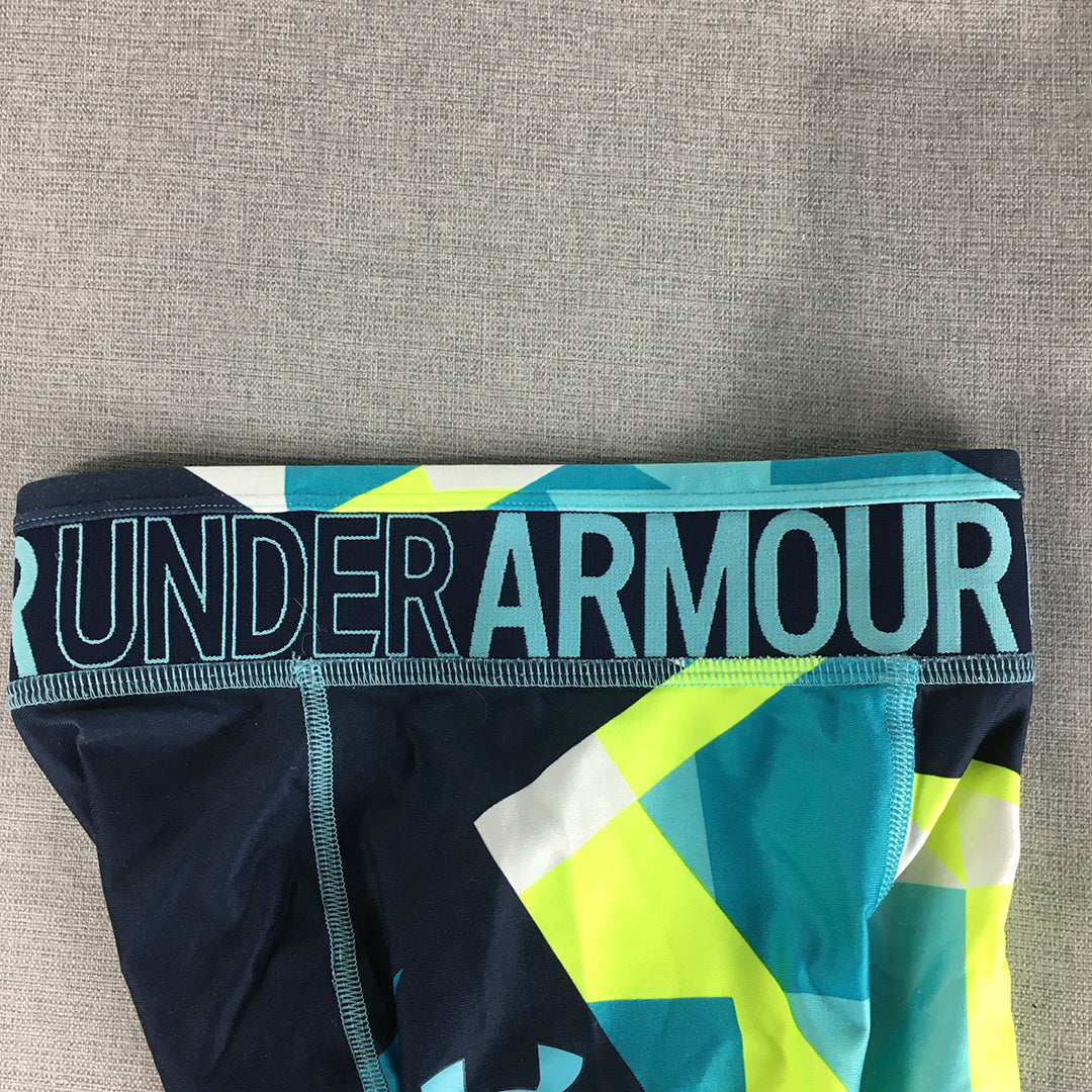 Under Armour Kids Girls Leggings Youth Size S (8 - 10 Years) Blue Geometric Logo