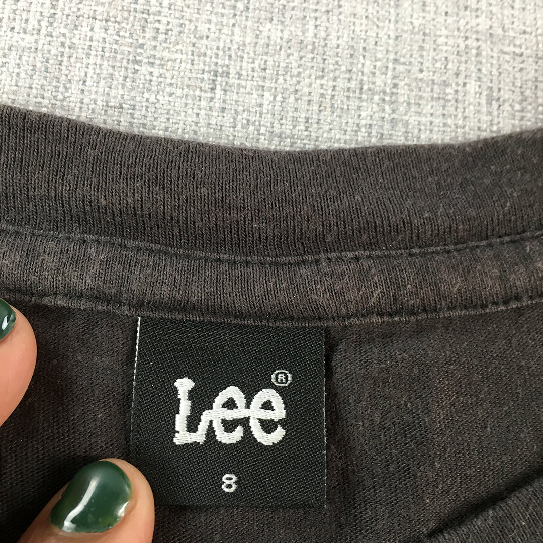 Lee Womens T-Shirt Sie 8 Black Logo Short Sleeve Crew Neck Top