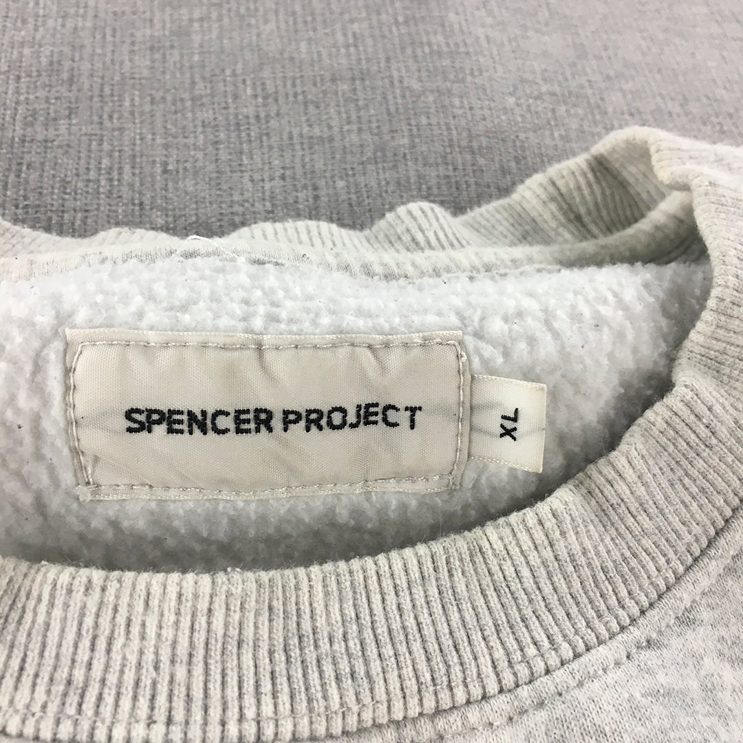 Spencer Project Mens Sweater Size XL Grey Crew Neck Logo Jumper