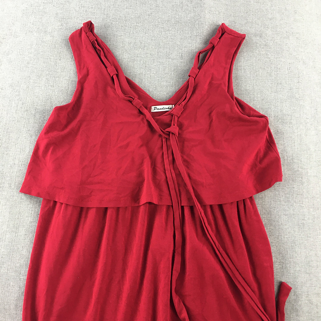 Pandinha Womens A-Line Dress Size S Red Midi Sleeveless Event