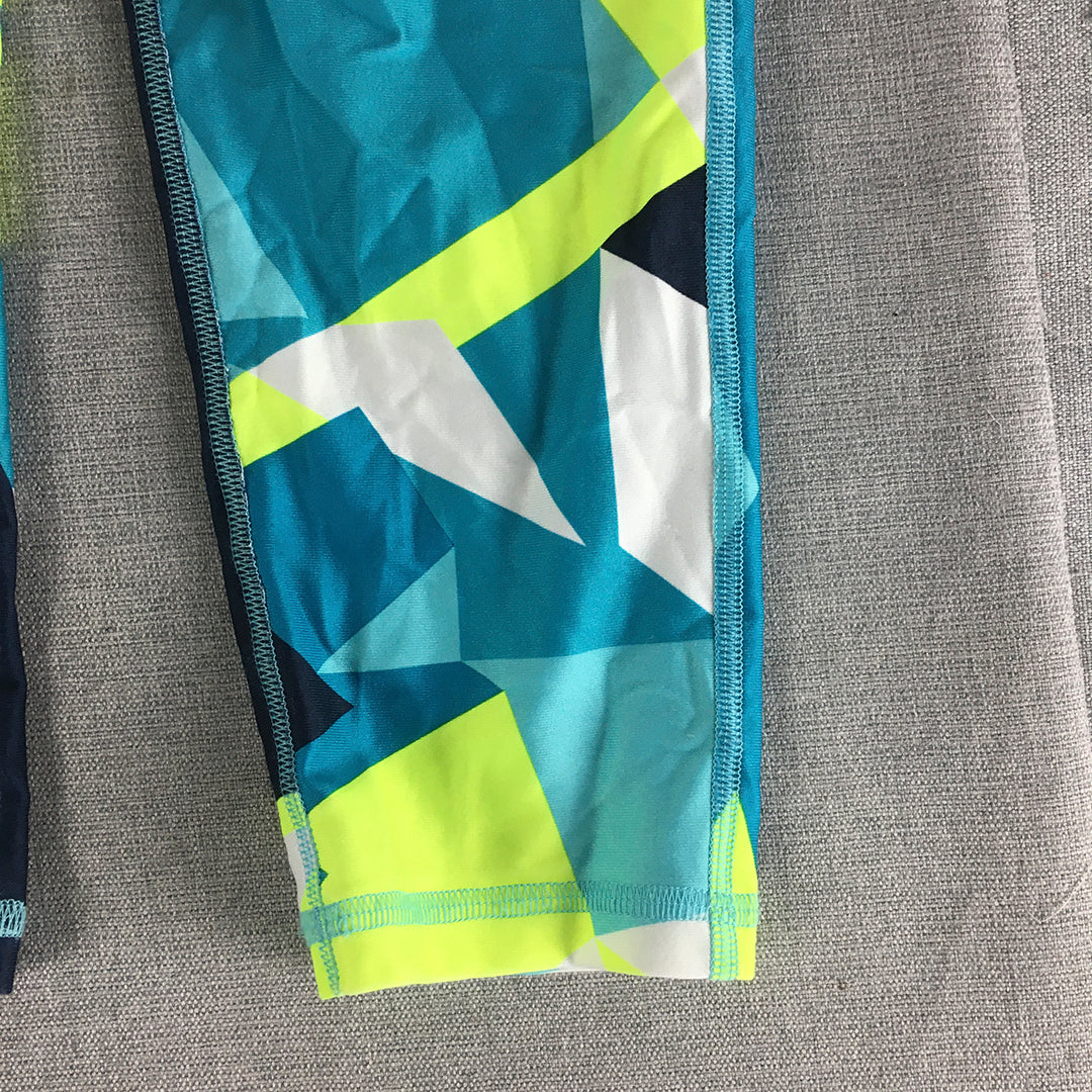 Under Armour Kids Girls Leggings Youth Size S (8 - 10 Years) Blue Geometric Logo