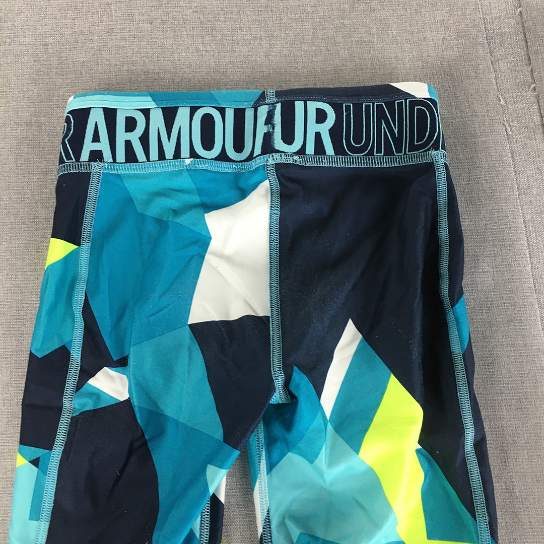 Under Armour Kids Girls Leggings Youth Size S (8 - 10 Years) Blue Geometric Logo