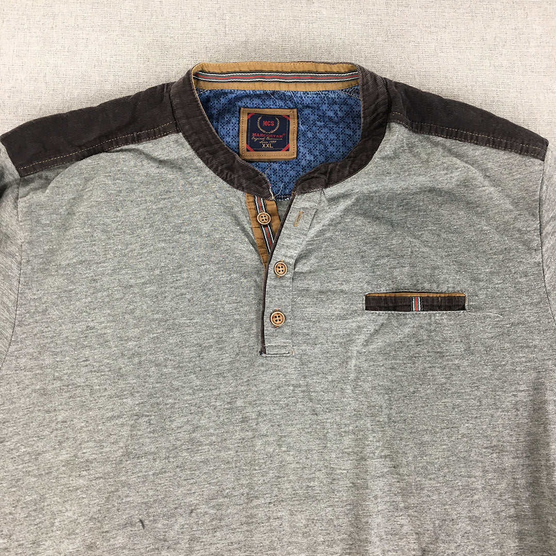 Marcostar Mens Henley Shirt Size L Grey Brown Long Sleeve Button Neckline