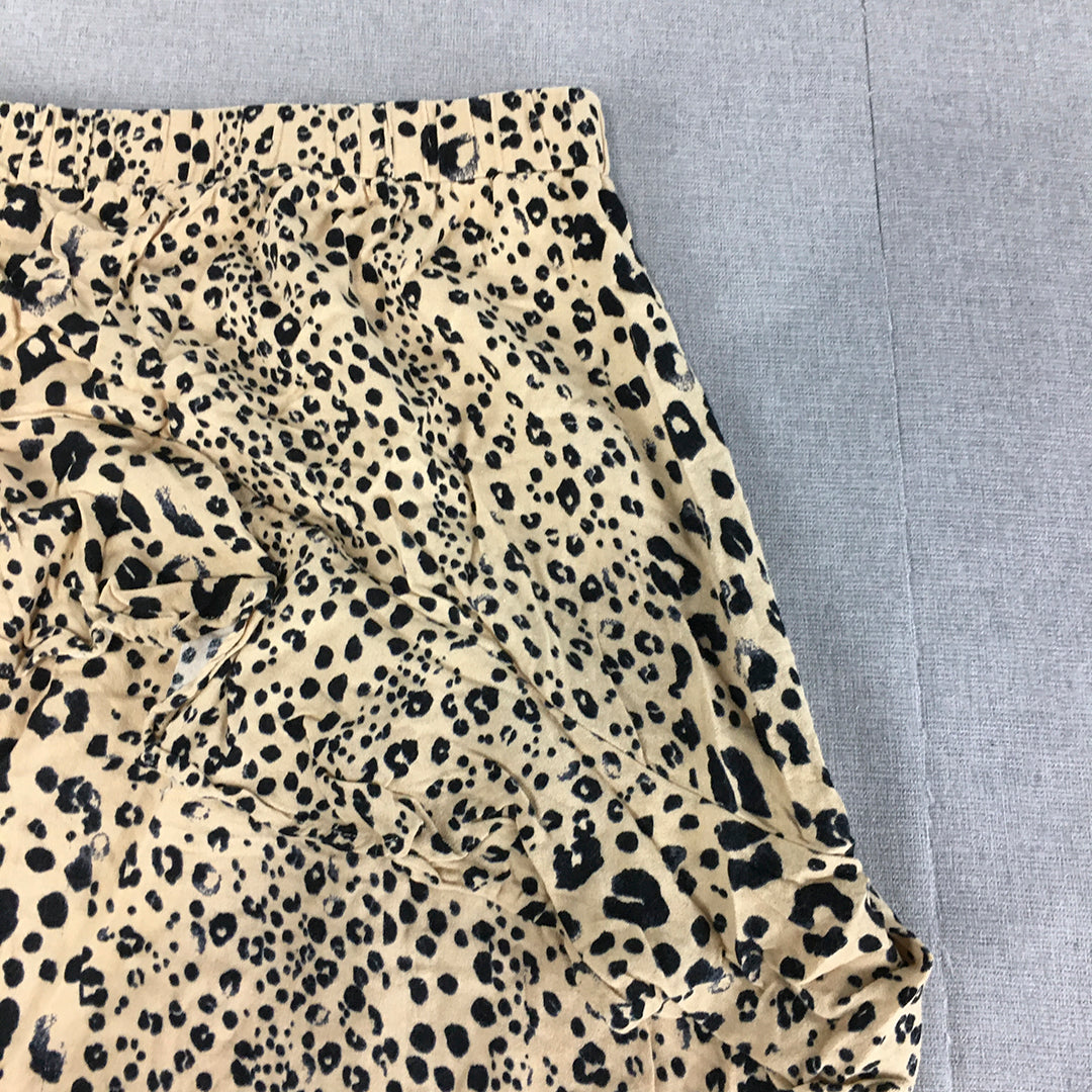 Indikah Womens Skirt Size 6 Brown Cheetah Print Dot A-Line Elastic Waist