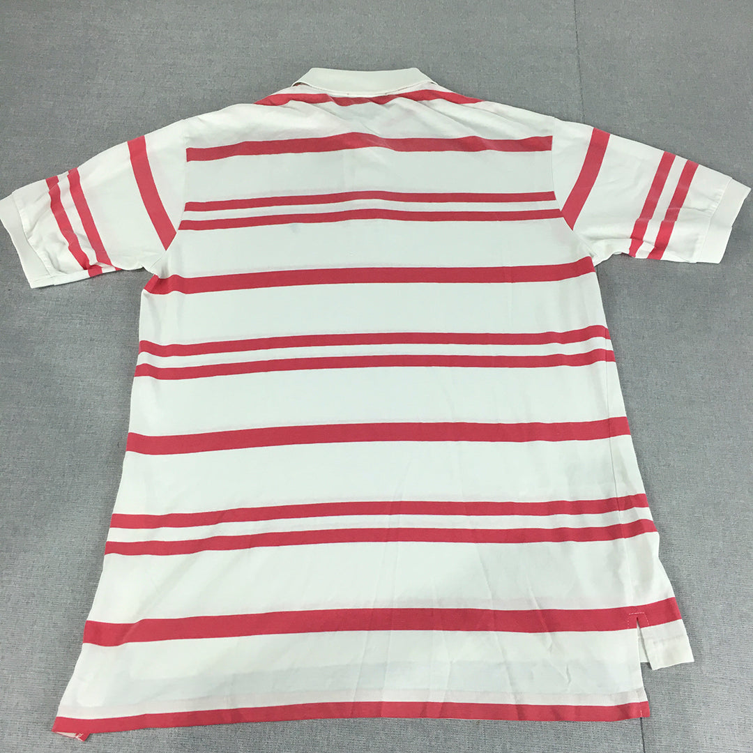 Polo Ralph Lauren Mens Shirt Size L White Red Striped Collared Rugby