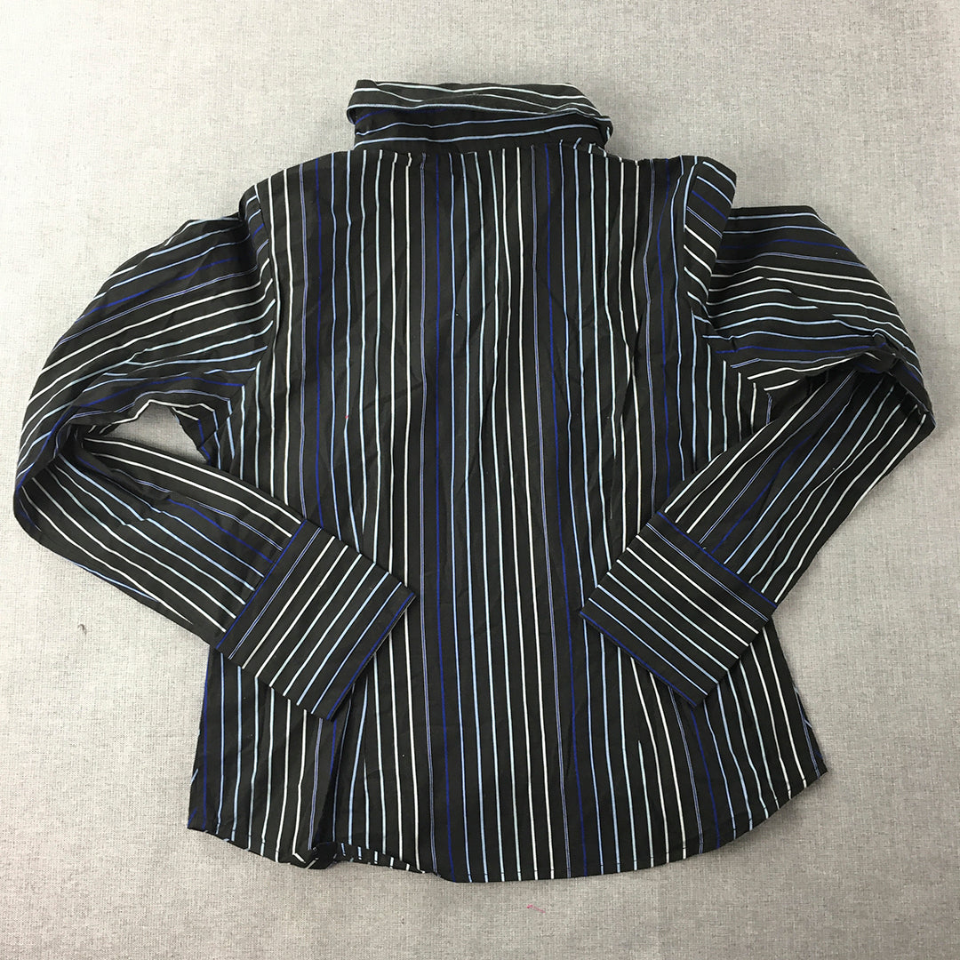 Network Womens Shirt Size M Black Striped Long Sleeve Button-Up Collared