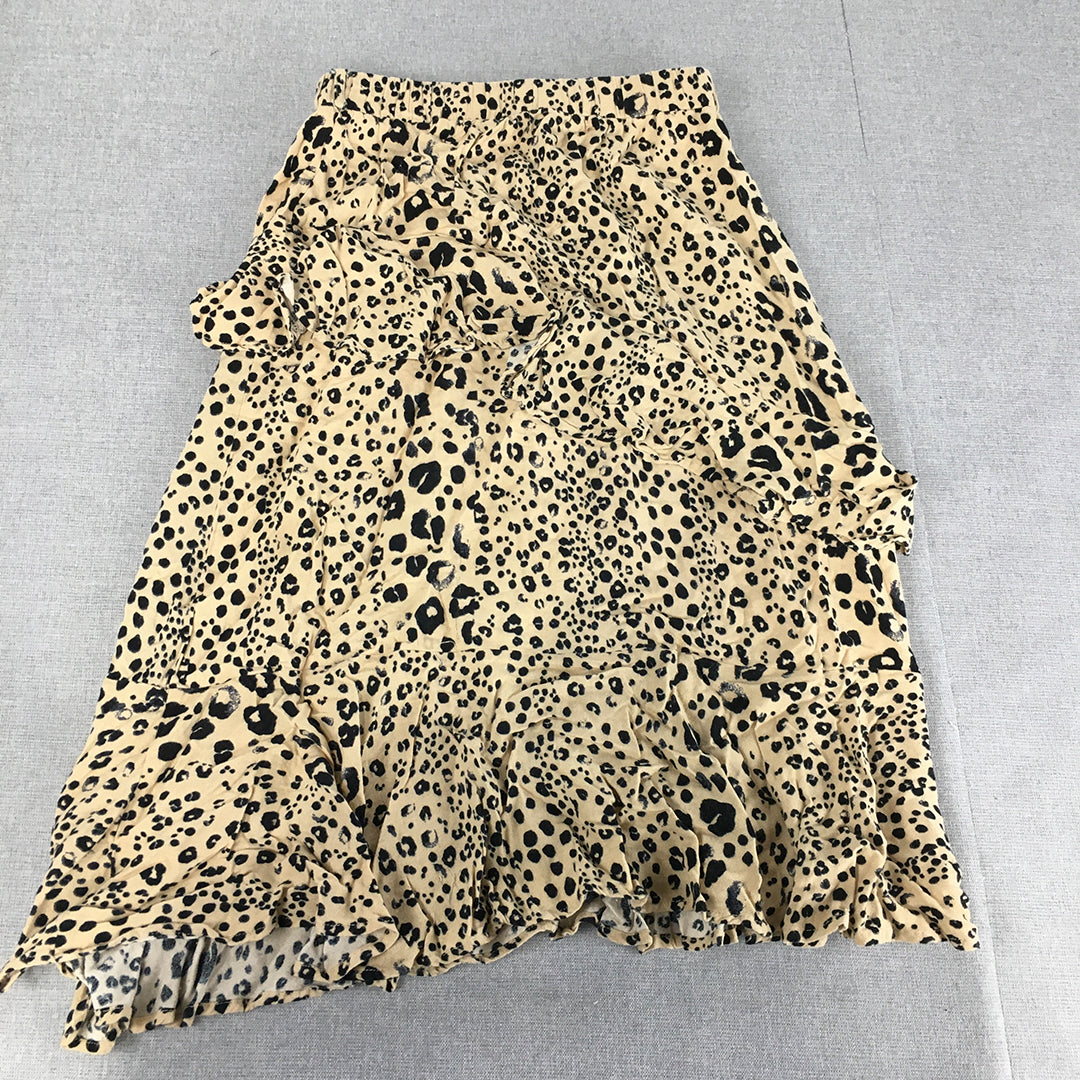 Indikah Womens Skirt Size 6 Brown Cheetah Print Dot A-Line Elastic Waist