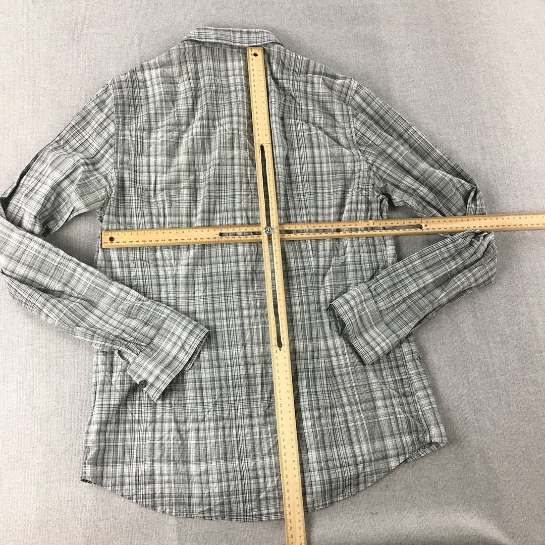 Calvin Klein Jeans Mens Shirt Size M Grey Checkered Logo Button-Up Long Sleeve