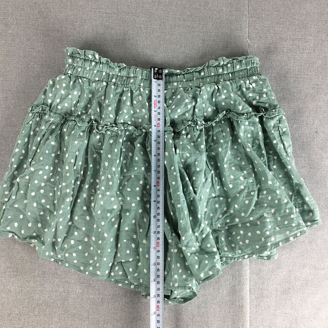 Mooloola Womens Shorts Size 12 Green Dot Pattern Drawstring Elastic Waist