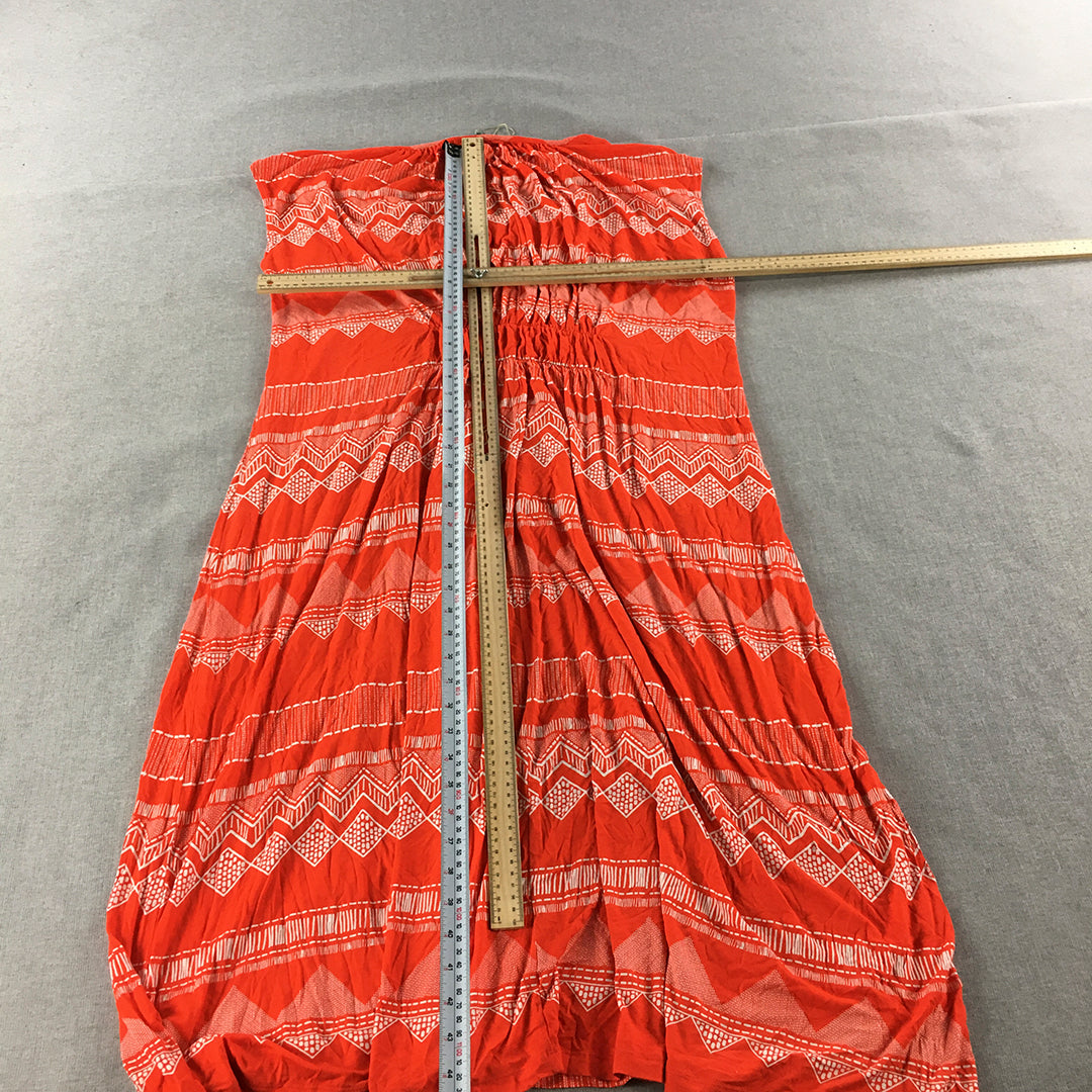 Yarra Trail Womens Shift Dress Size L Orange Striped Sleeveless Midi