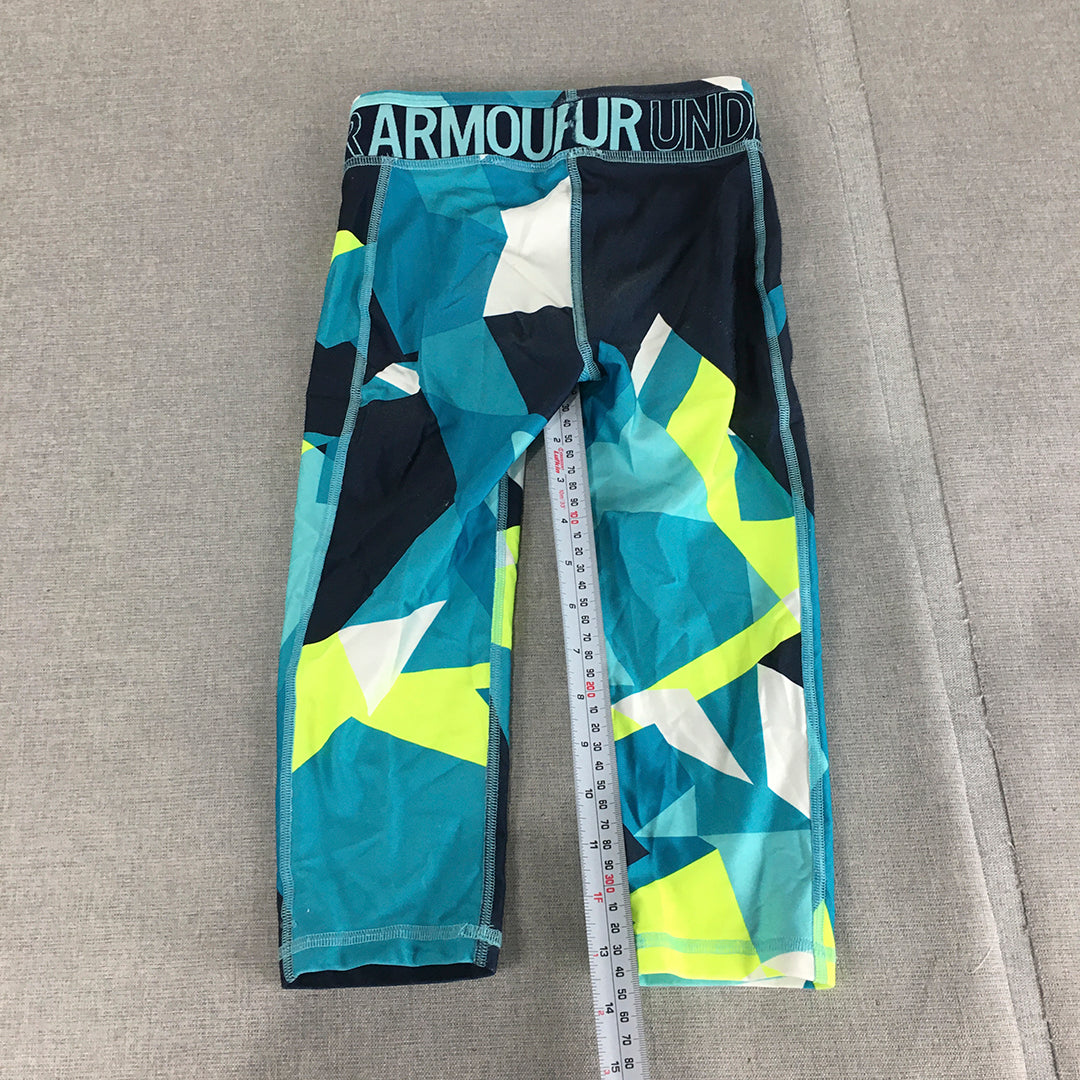 Under Armour Kids Girls Leggings Youth Size S (8 - 10 Years) Blue Geometric Logo