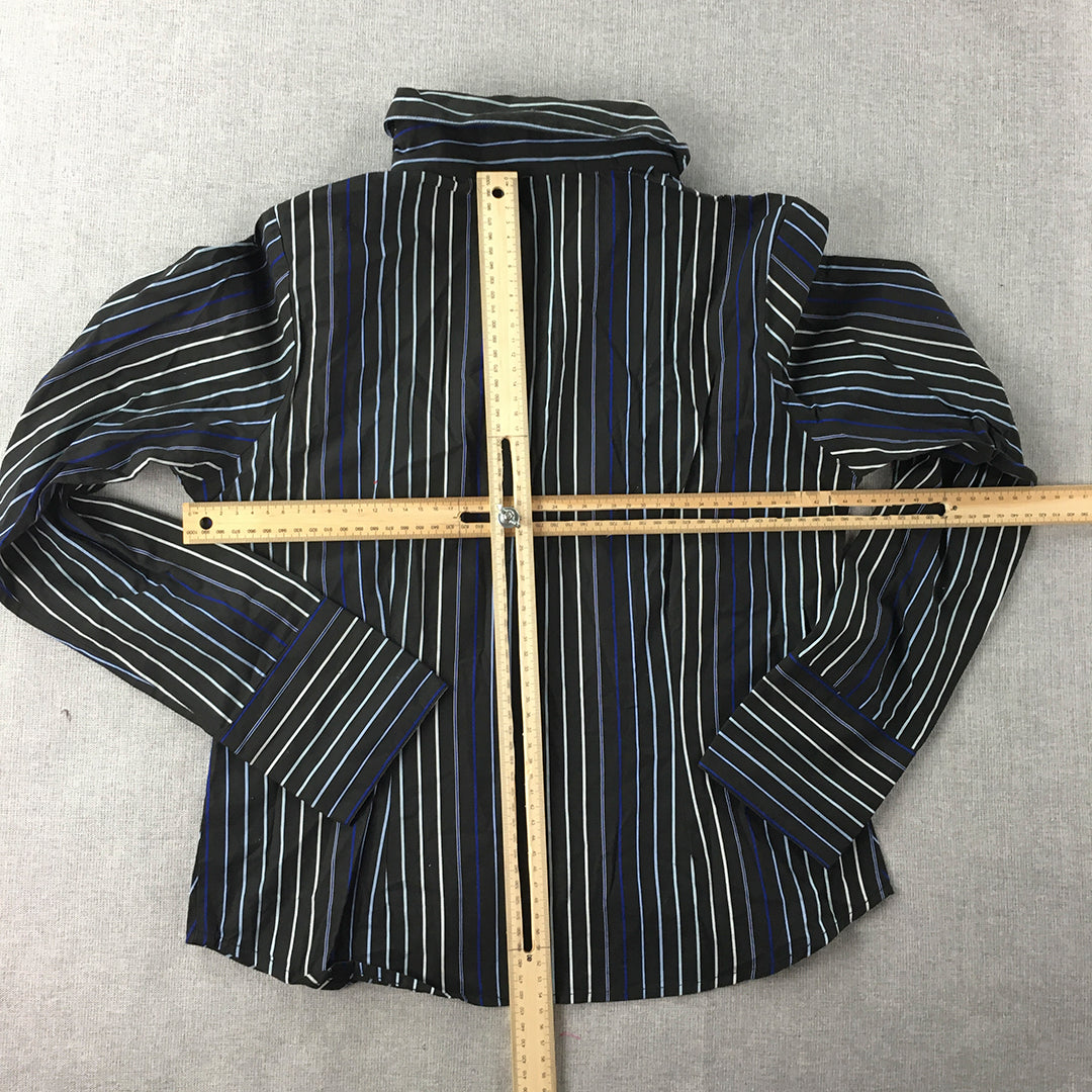 Network Womens Shirt Size M Black Striped Long Sleeve Button-Up Collared