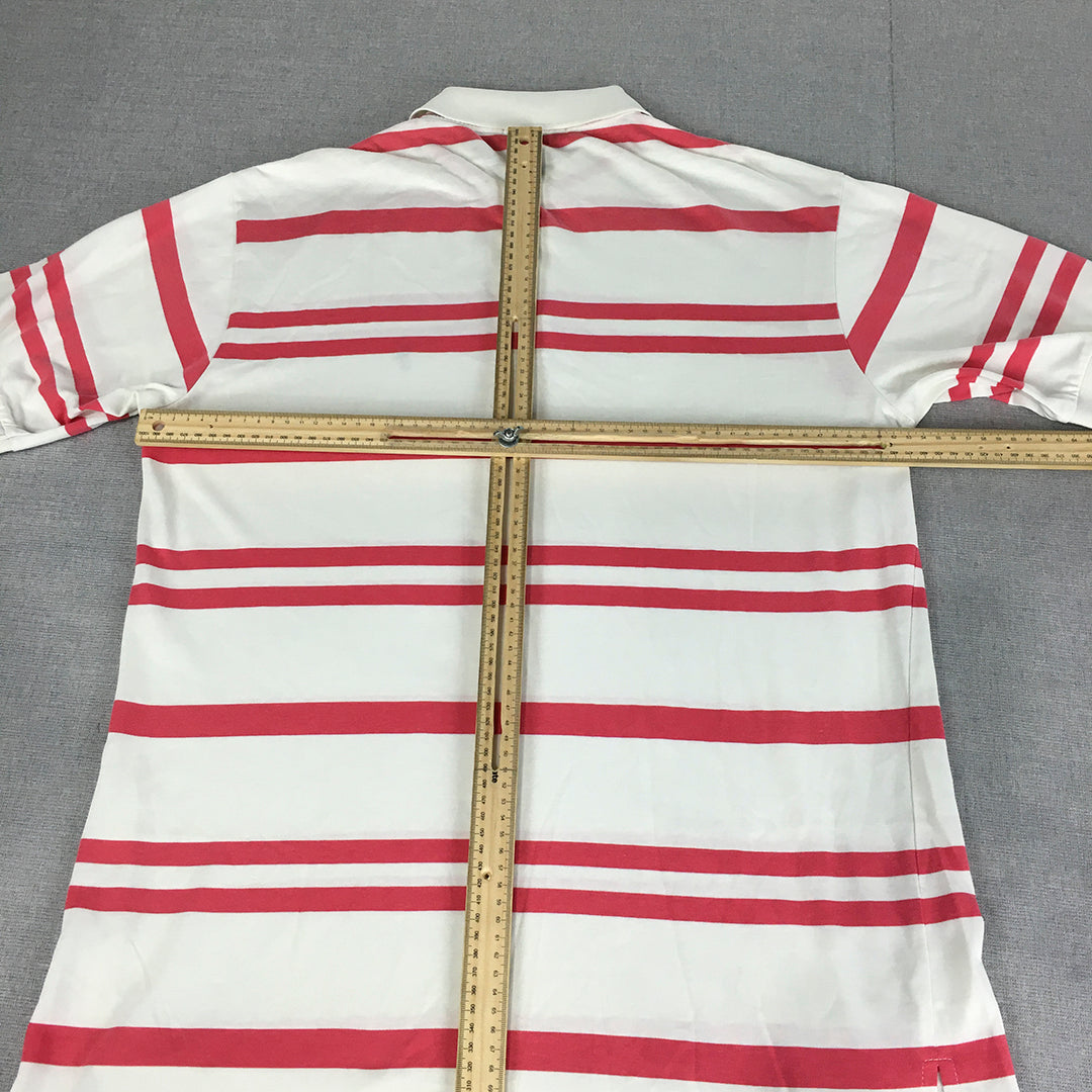 Polo Ralph Lauren Mens Shirt Size L White Red Striped Collared Rugby