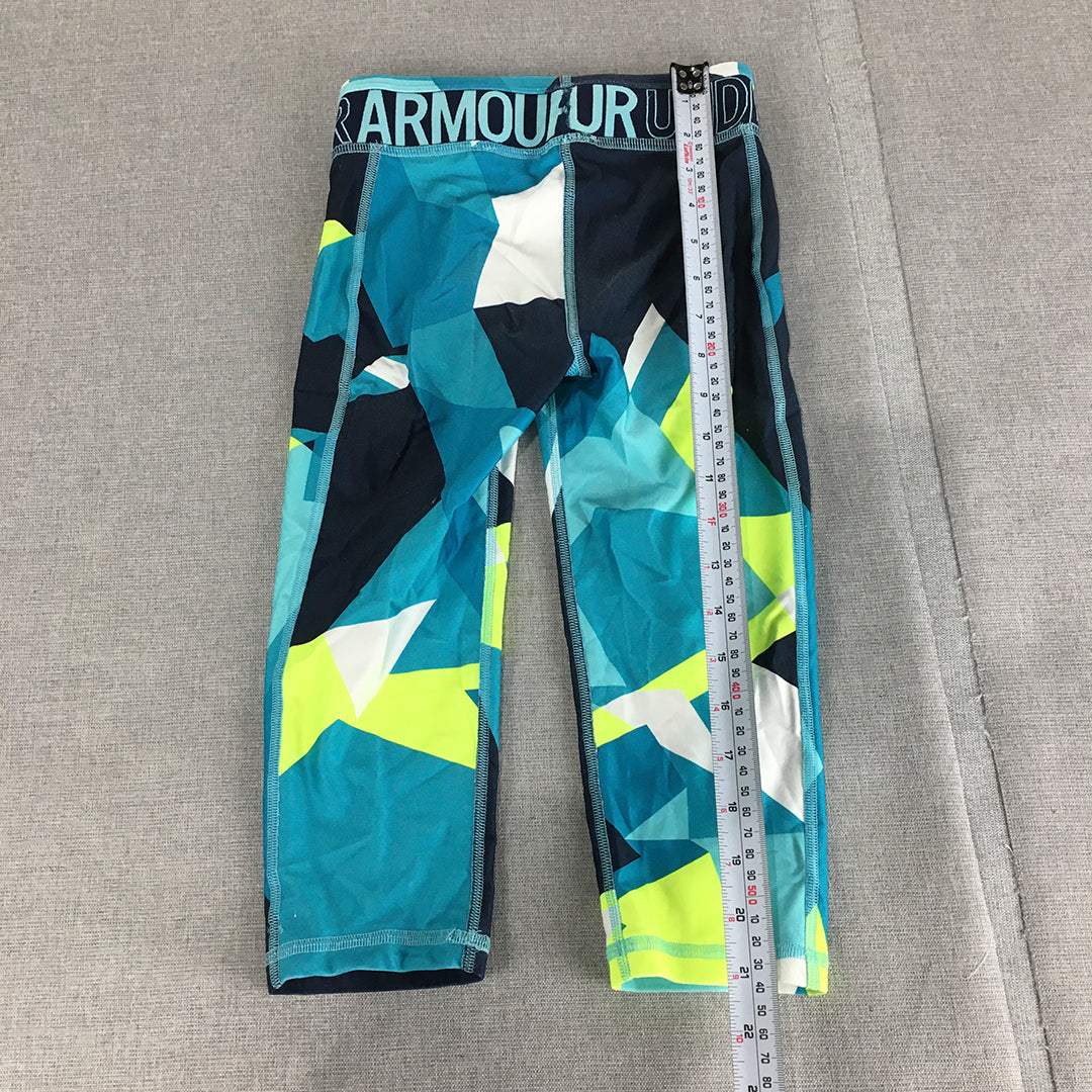 Under Armour Kids Girls Leggings Youth Size S (8 - 10 Years) Blue Geometric Logo