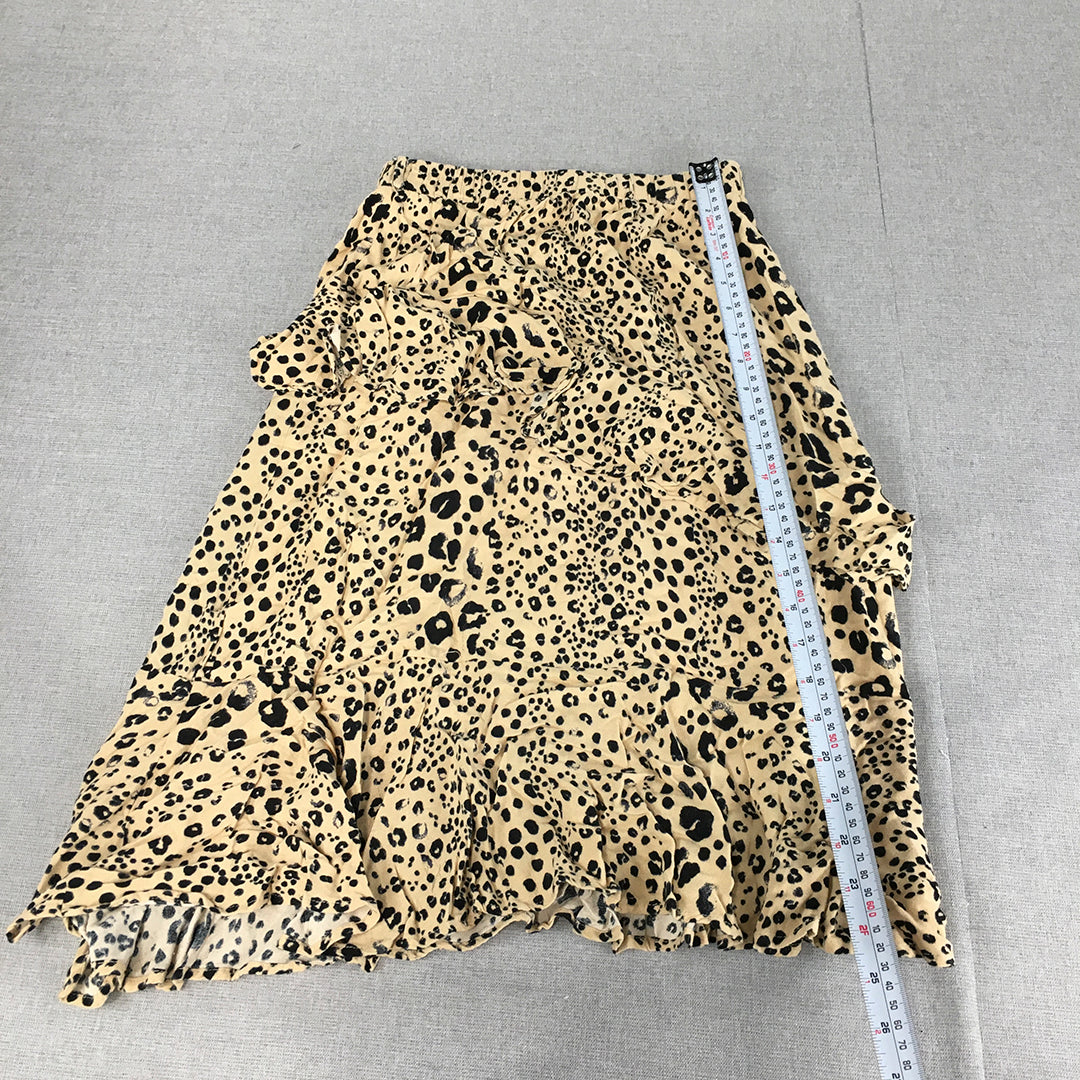 Indikah Womens Skirt Size 6 Brown Cheetah Print Dot A-Line Elastic Waist