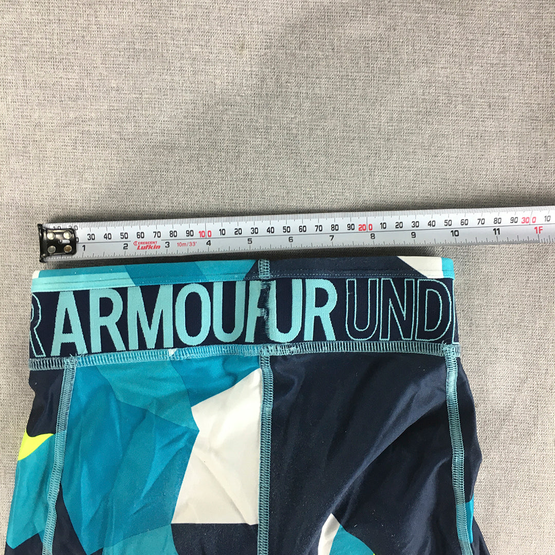 Under Armour Kids Girls Leggings Youth Size S (8 - 10 Years) Blue Geometric Logo