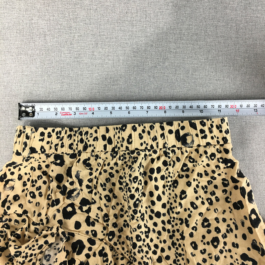 Indikah Womens Skirt Size 6 Brown Cheetah Print Dot A-Line Elastic Waist