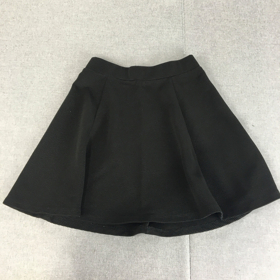 H&M Womens Mini Skirt Size S Black Flared Back Zip Stretch Fabric