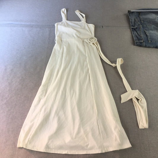 Valleygirl Womens Dress Size S White A-Line Midi Belted Sleeveless Stretch