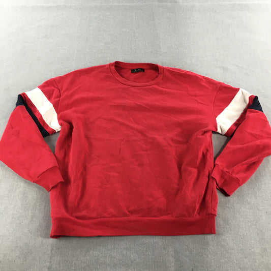 Zara Mens Sweater Size L Red Crew Neck Pullover Jumper