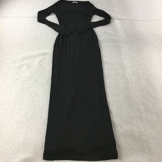 Charcoal Womens Maxi Dress Size 8 Black Long Sleeve Stretch Bodycon Gown