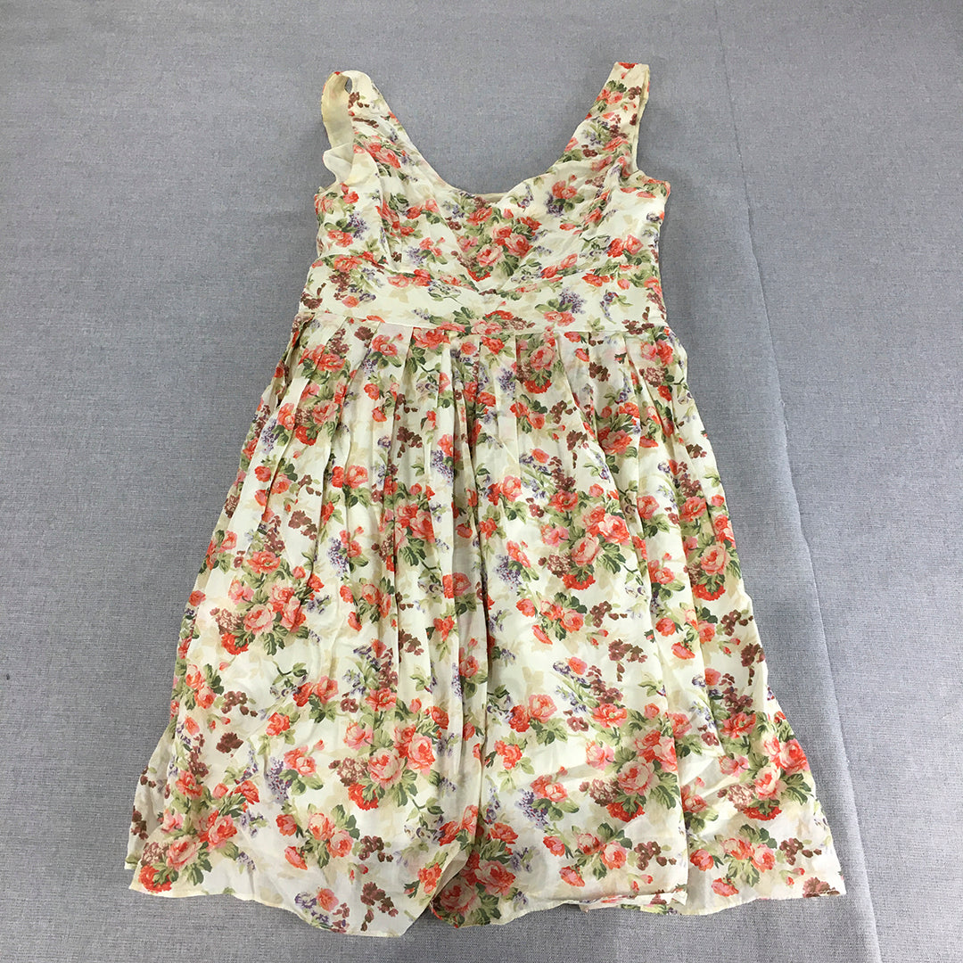 Princess Highway Womens Mini Dress Size 8 White Floral Sleeveless Pleated