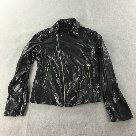 She Said Womens Sequin Moto Jacket Size XS Black Zip-Up Coat