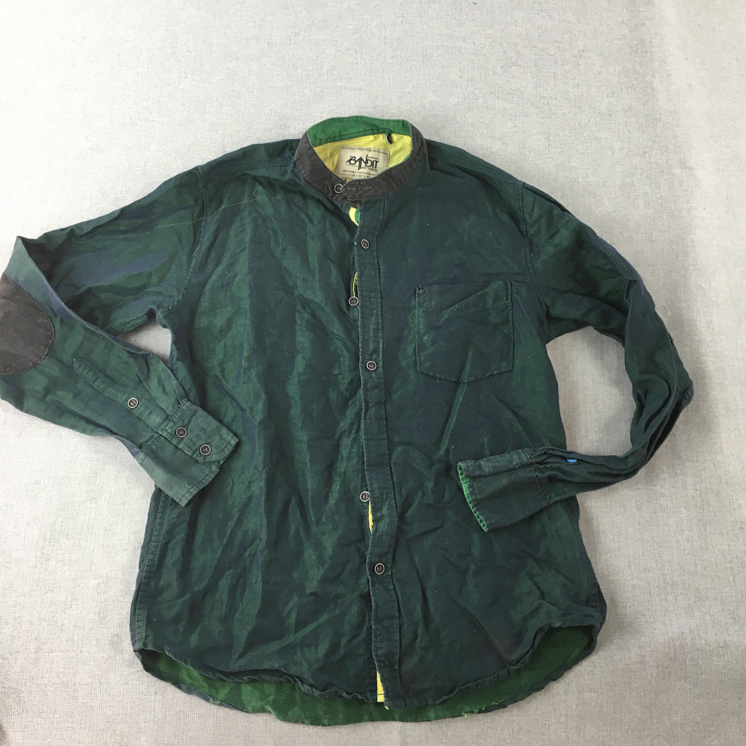 Bandit Mens Shirt Size M Green Long Sleeve Button-Up Pocket Elbow Patches