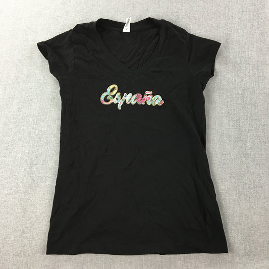 Roly Womens T-Shirt Size 10 Espana Spain Black Short Sleeve Top