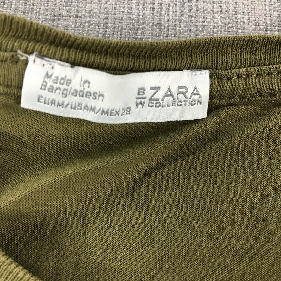 Zara Womens T-Shirt Size M Khaki Green Short Sleeve Top