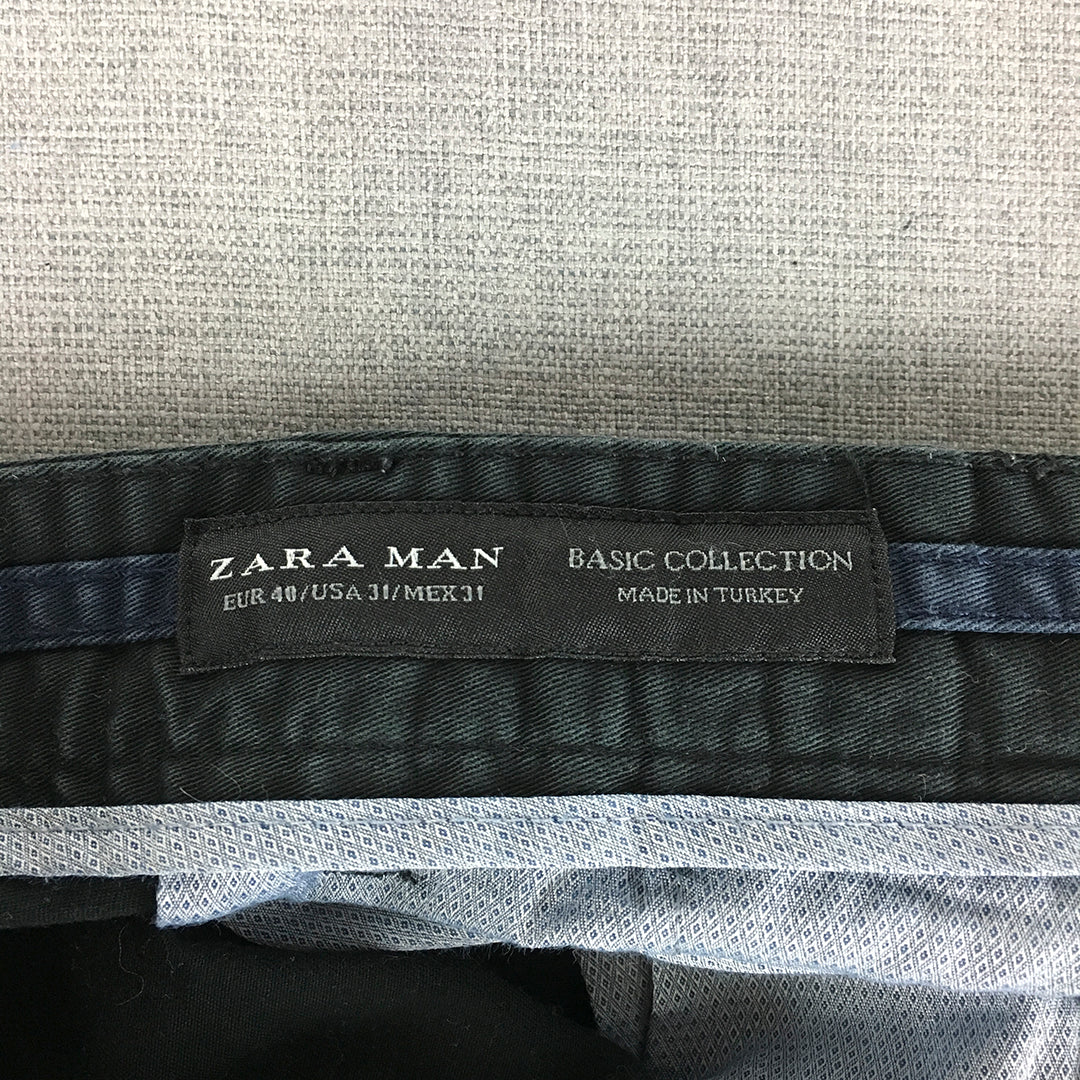 Zara Man Chino Pants Size 31 (W31 x L32) Black Slim Fit Pockets Trousers