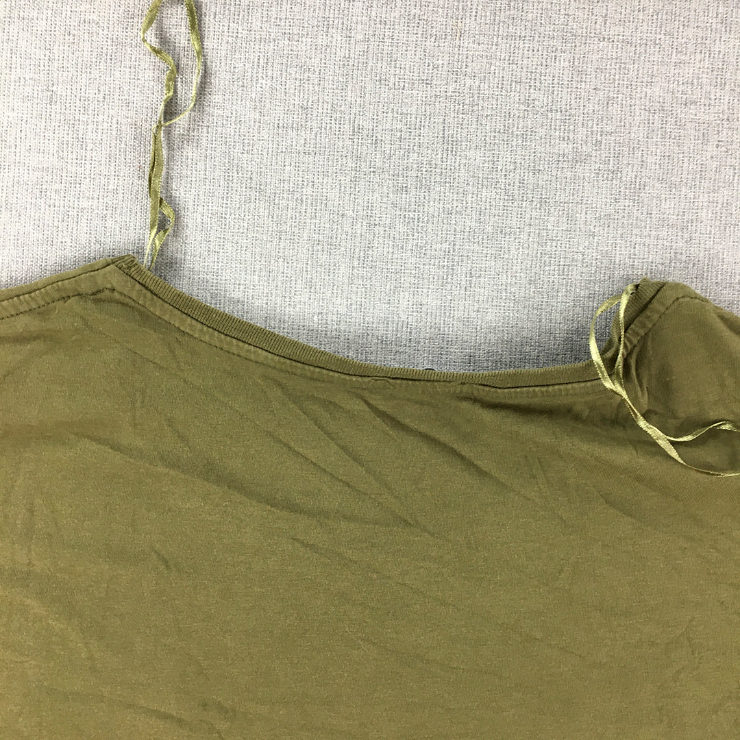 Zara Womens T-Shirt Size M Khaki Green Short Sleeve Top