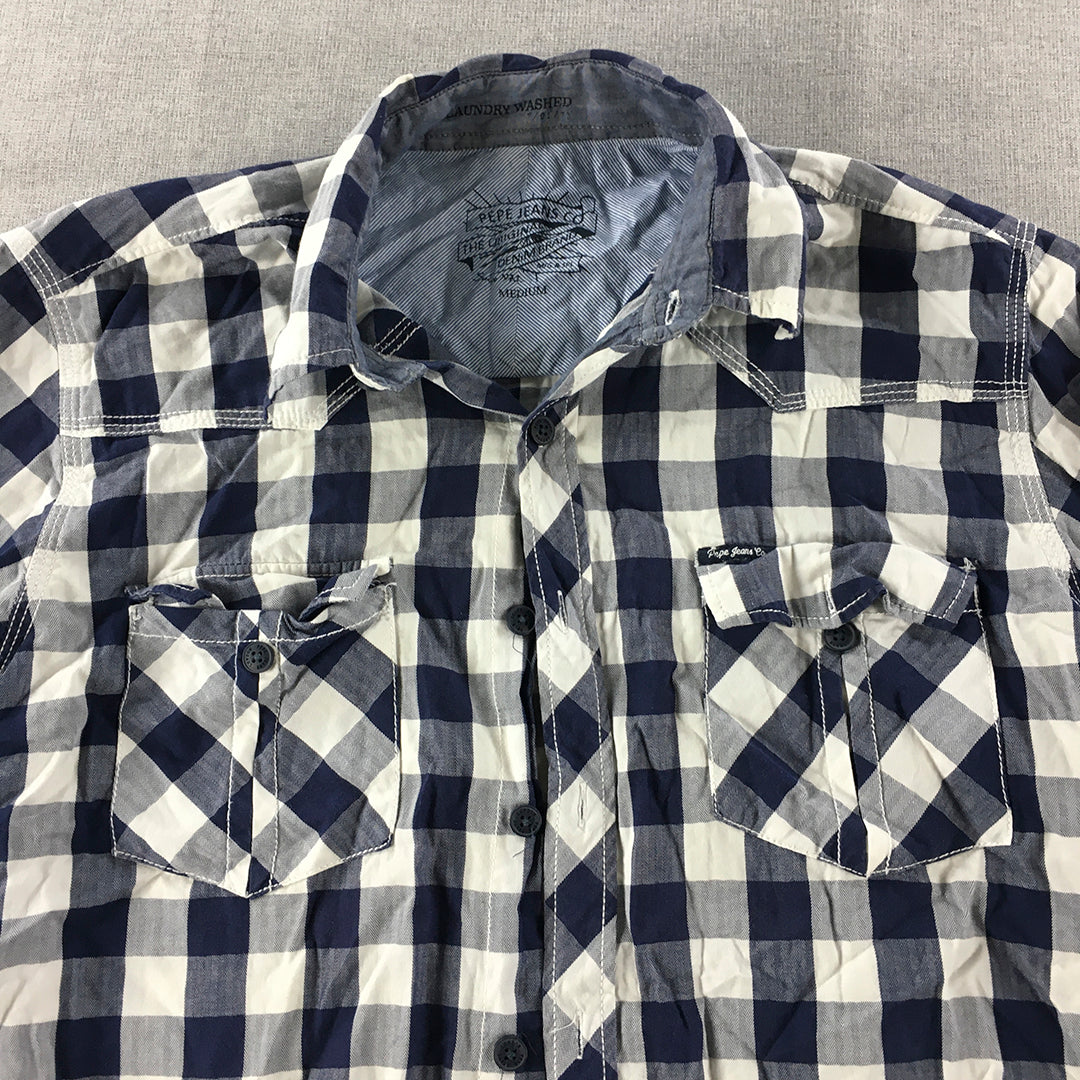 Pepe Jeans Mens Shirt Size M Blue White Checkered Long Sleeve Button-Up