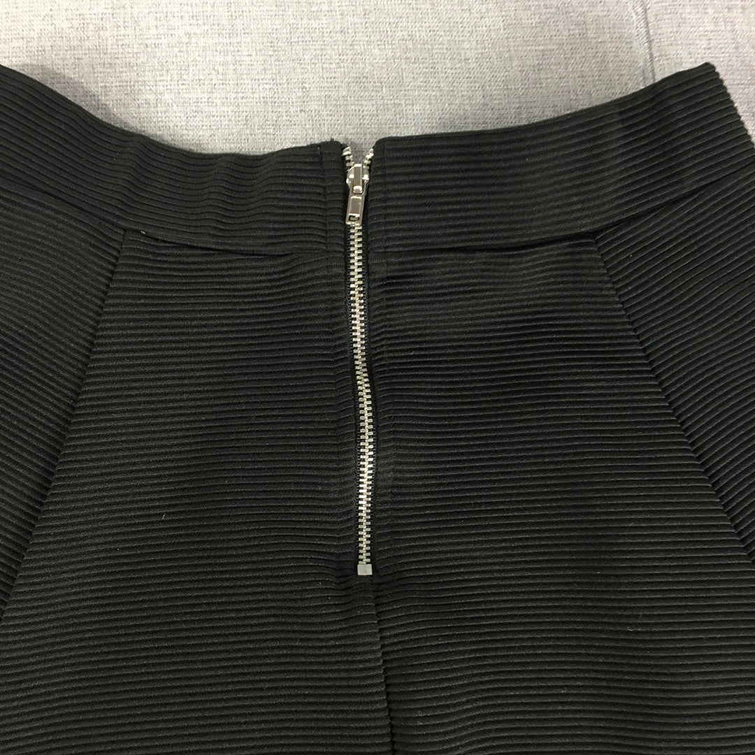 H&M Womens Mini Skirt Size S Black Flared Back Zip Stretch Fabric