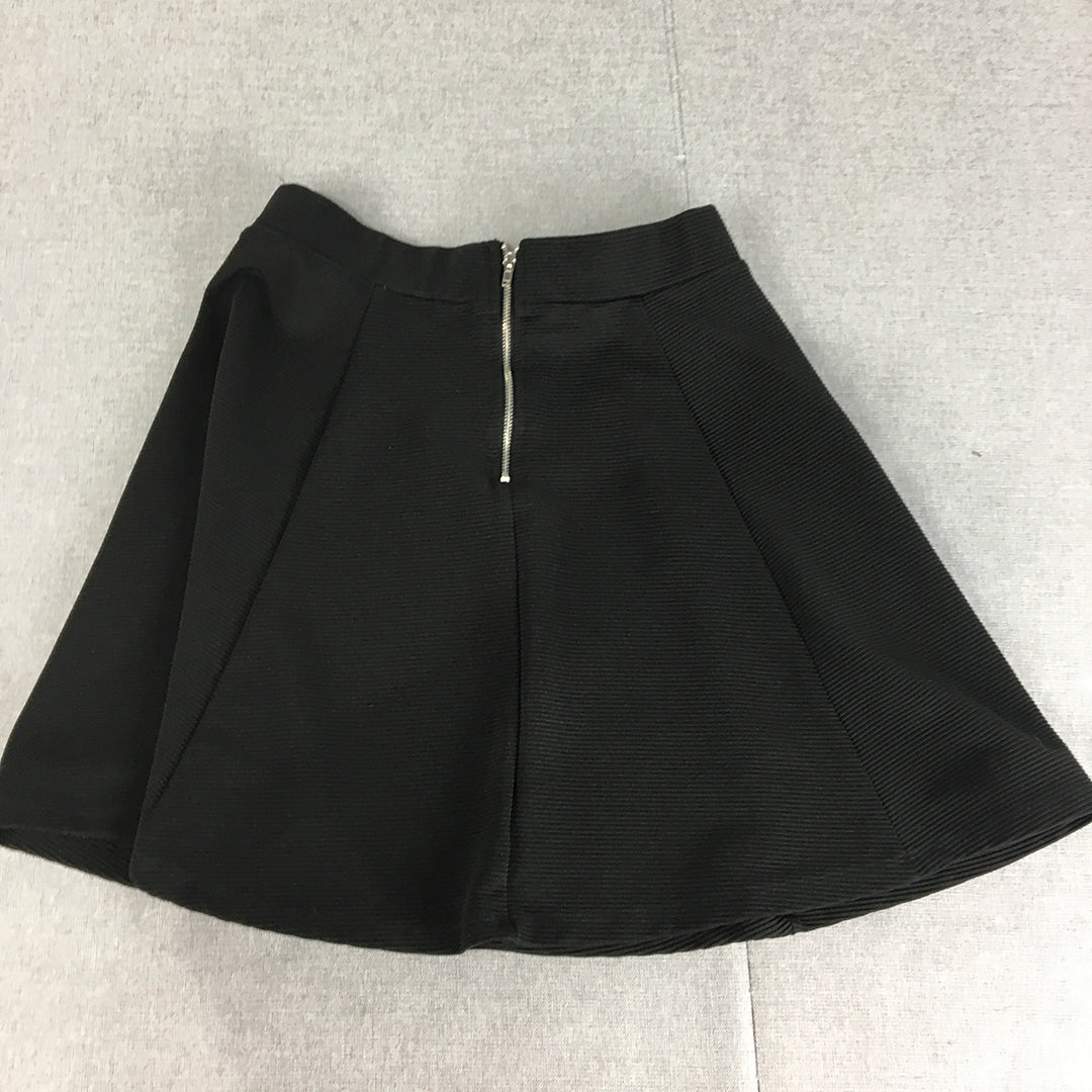 H&M Womens Mini Skirt Size S Black Flared Back Zip Stretch Fabric