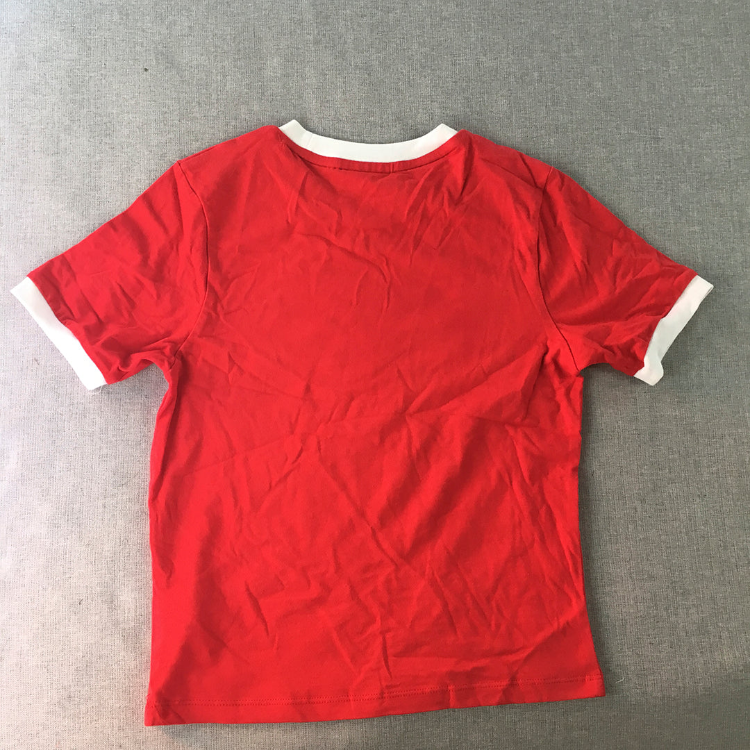 FILA Womens T-Shirt Size 6 Red Big Logo Short Sleeve Crew Neck Top Stretch