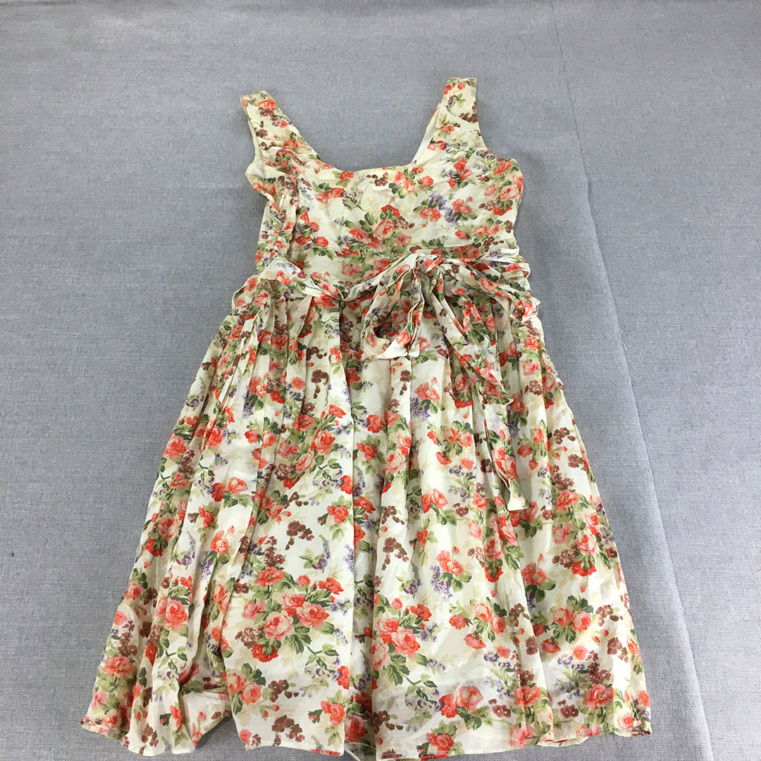 Princess Highway Womens Mini Dress Size 8 White Floral Sleeveless Pleated