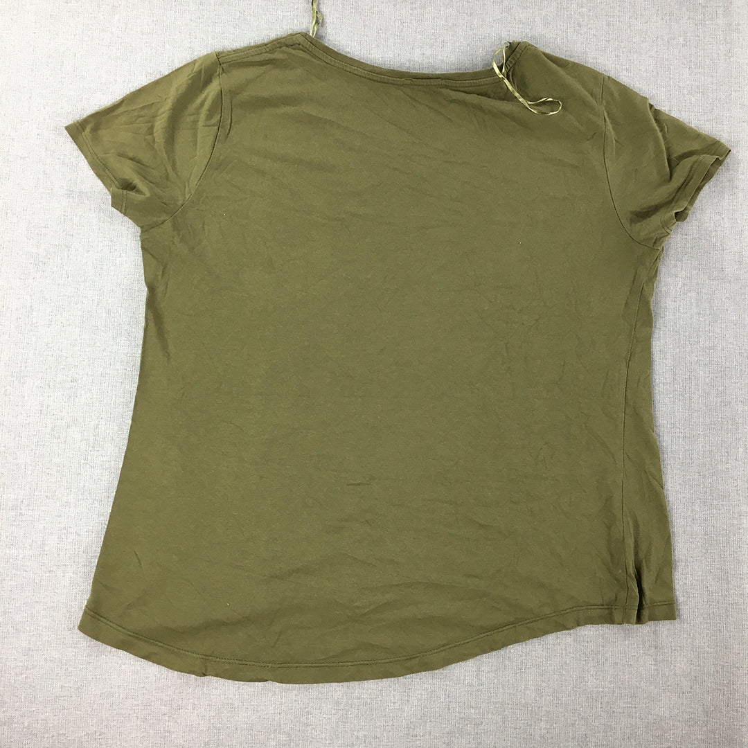 Zara Womens T-Shirt Size M Khaki Green Short Sleeve Top