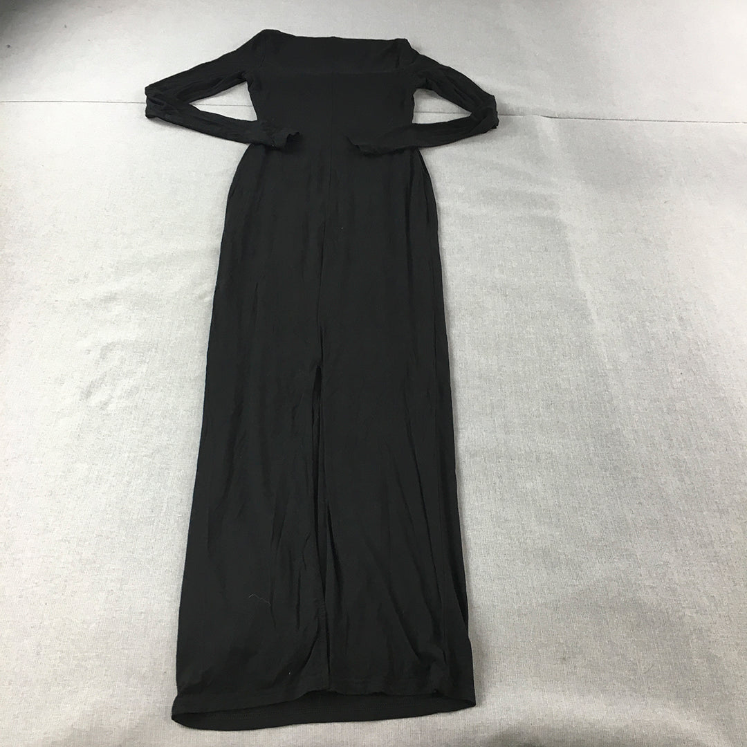 Charcoal Womens Maxi Dress Size 8 Black Long Sleeve Stretch Bodycon Gown