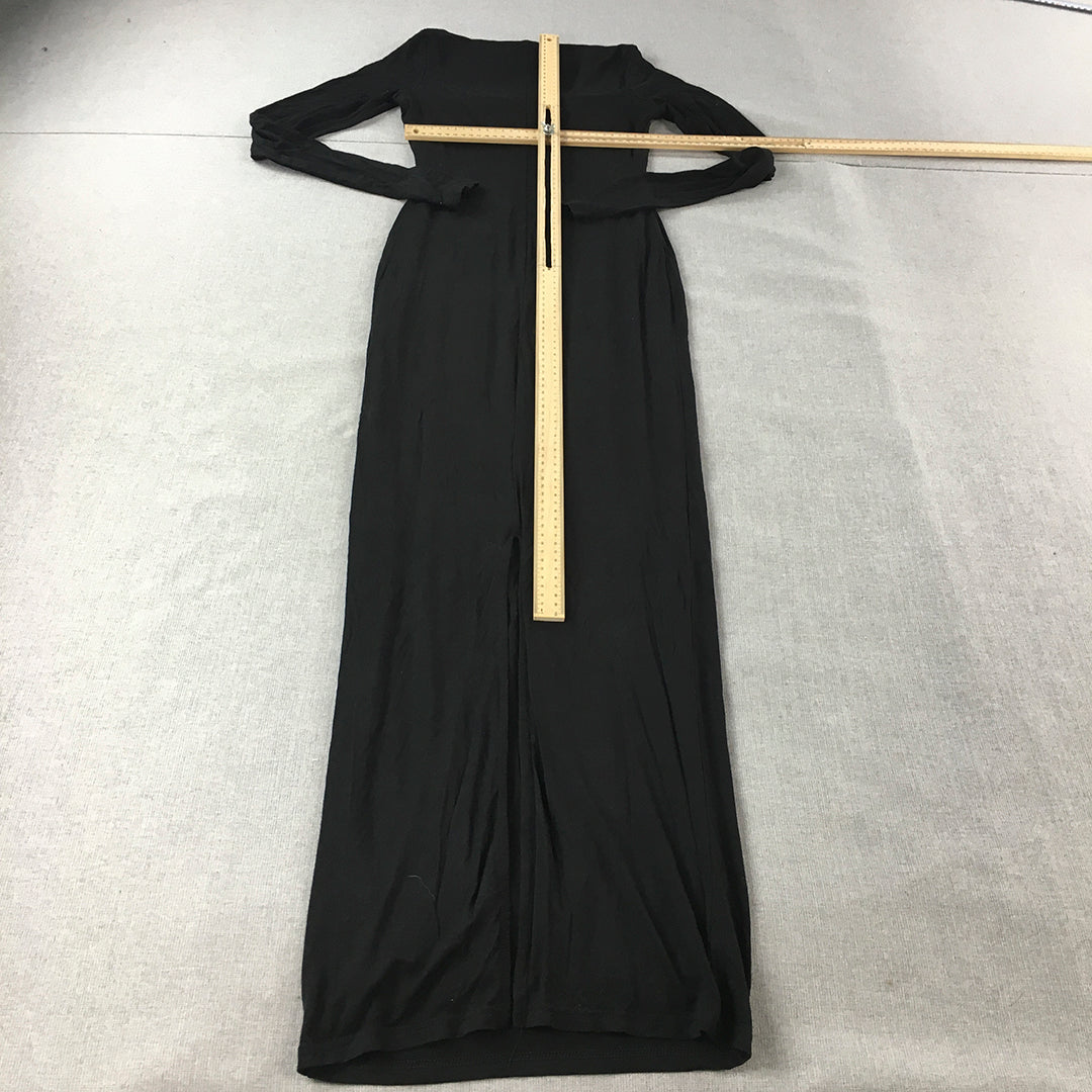 Charcoal Womens Maxi Dress Size 8 Black Long Sleeve Stretch Bodycon Gown