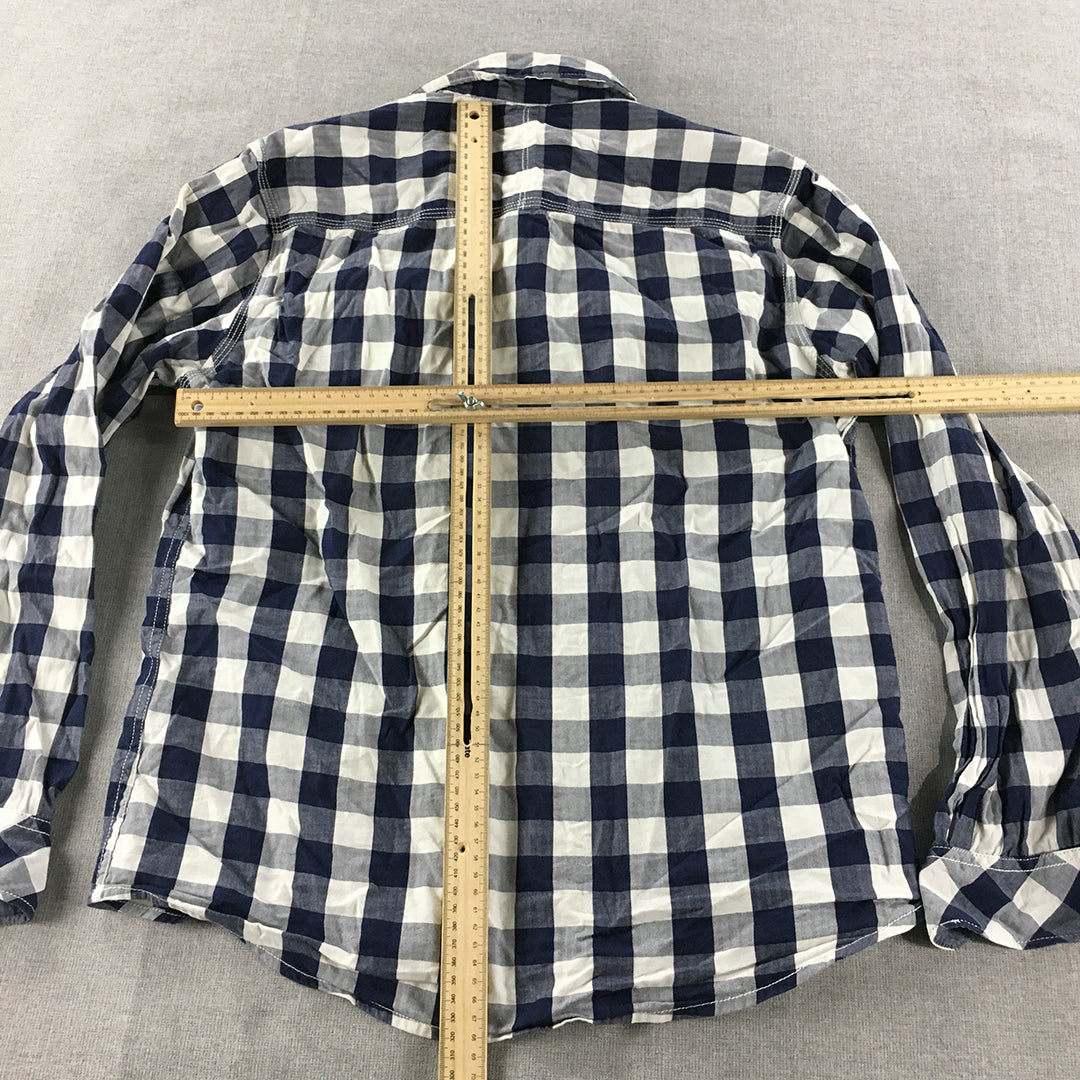 Pepe Jeans Mens Shirt Size M Blue White Checkered Long Sleeve Button-Up