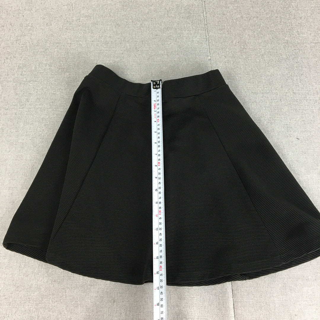 H&M Womens Mini Skirt Size S Black Flared Back Zip Stretch Fabric