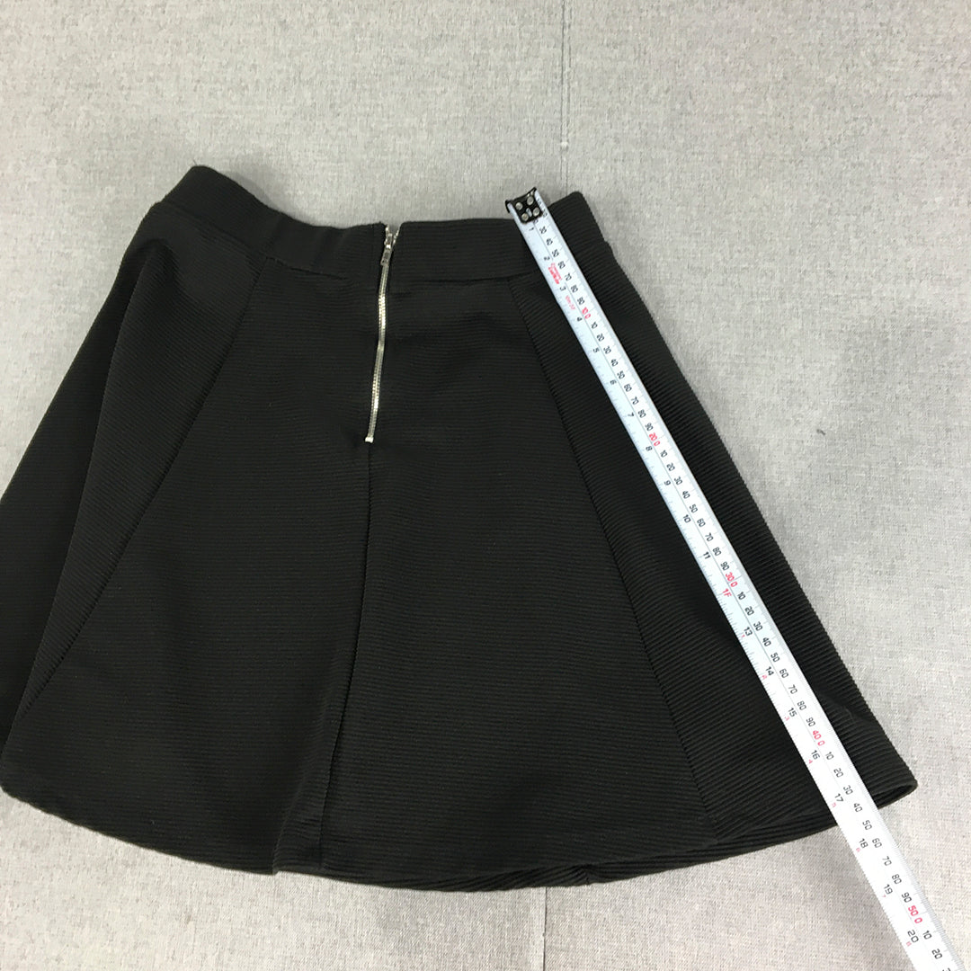 H&M Womens Mini Skirt Size S Black Flared Back Zip Stretch Fabric